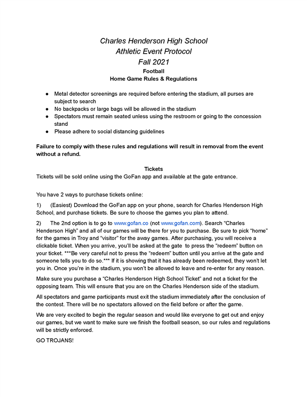 2021 Athletic Event Protocol - Football